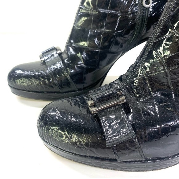 ANNA BIAGINI Patent Leather Reptile Print Chunky Heel Bootie - Picture 2 of 11